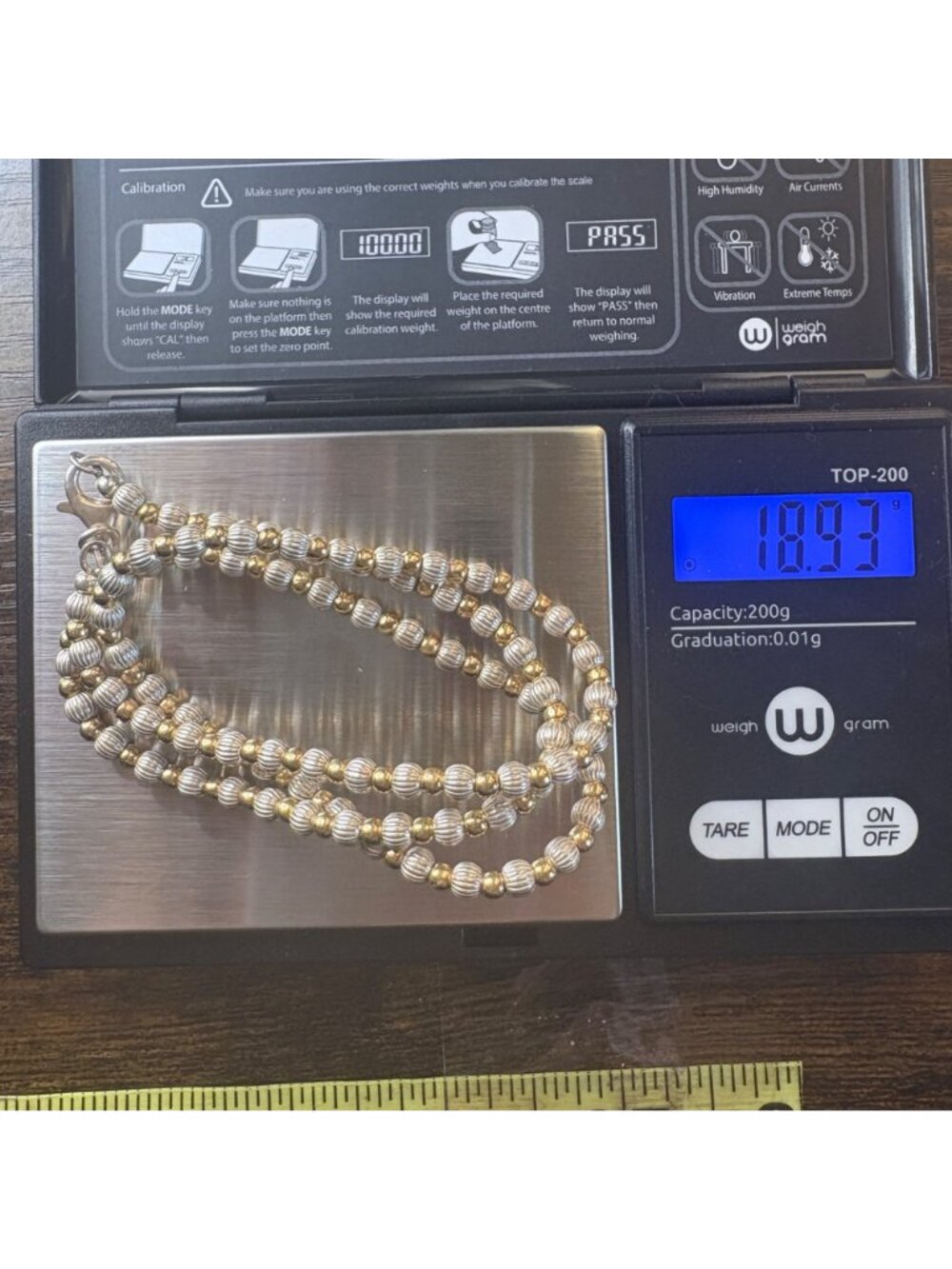 Beaded Chain Necklace Two Tone Sterling Silver 925 Size 20" Length - Picture 7 of 10